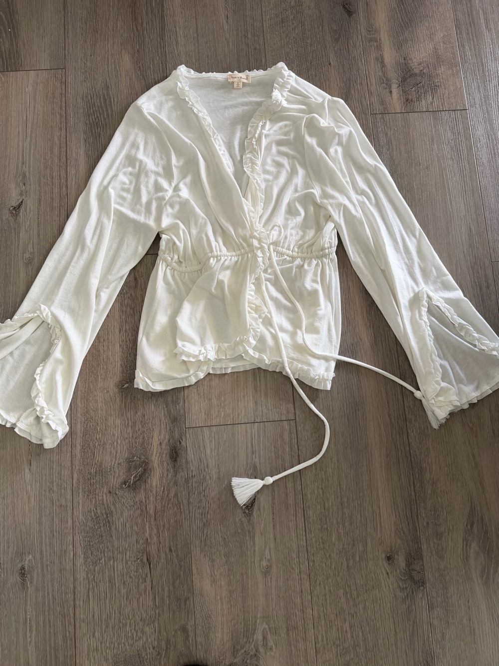 Hem & Thread White Ruffle-Trim Wrap Blouse